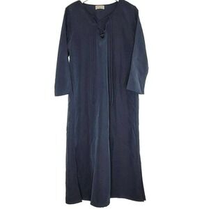 Everly Midi Shift Dress S Blue Lace Up 3/4 Sleeve‎ Lagenlook Cottage Boho Tunic